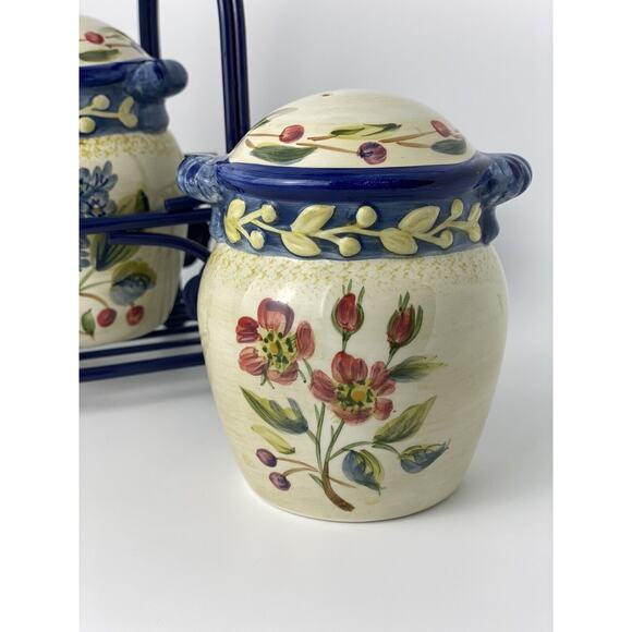 CIC Vintage Large Floral Salt and Pepper Shaker Set w Carrier/Holder - Picture 11 of 14